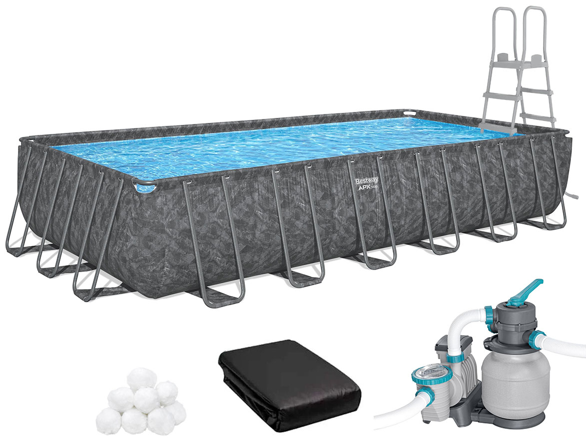 Basen stelażowy prostokątny Bestway Grey 561KG (732х366х132 cm) z filtrem piaskowym, pokrywą i drabinką