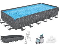 Basen stelażowy prostokątny Bestway Grey 561KG (732х366х132 cm) z filtrem piaskowym, pokrywą i drabinką
