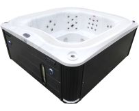 Przelewowy basen z hydromasażem Aquajoy Serenity (250х230х96 cm), srebrnobiały marmur, czarna obudowa