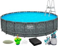 Basen stelażowy Bestway Grey 561JZ (671x132 cm) z filtrem piaskowym, pokrywą, drabinką, piaskiem kwarcowym i dozownikiem w zestawie