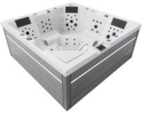 Jacuzzi z hydromasażem Aquajoy Monaco (220х220х90 cm), srebrno-biały marmur, z głośnikami i podświetleniem LED