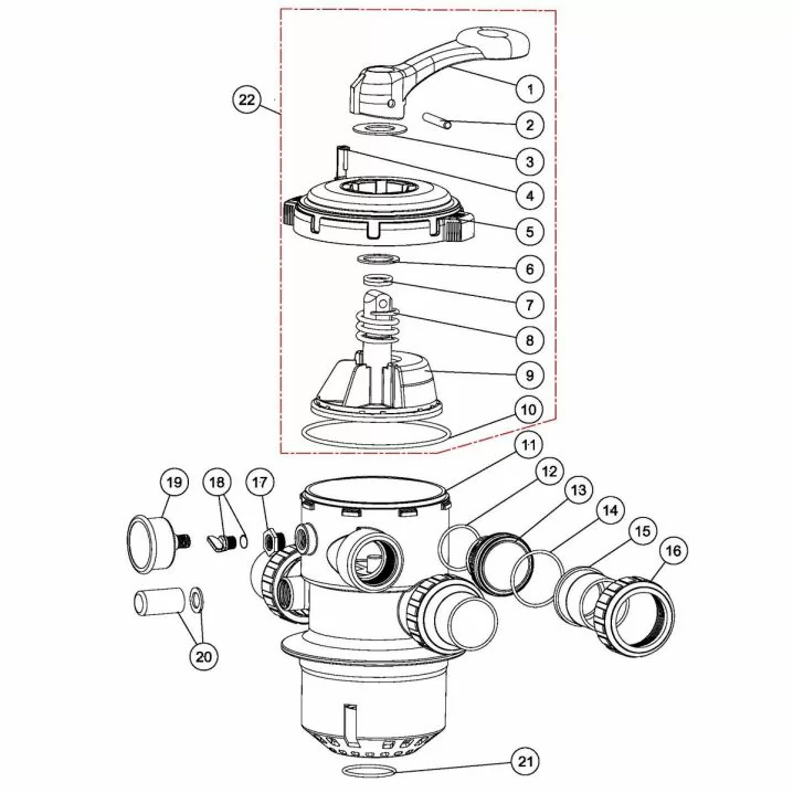 Zawór sześciodrogowy MPV07 serii T/MFV (1.5'', przyłącze górne, bez złączek)